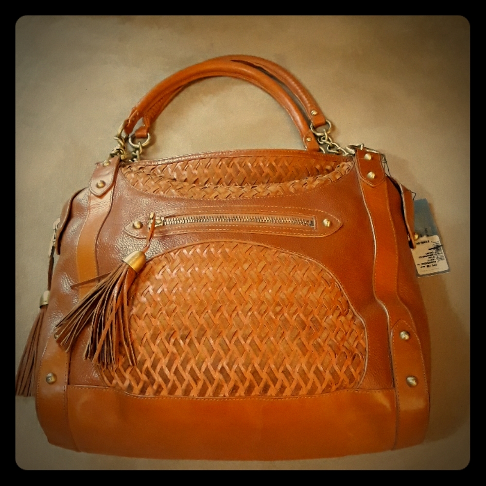 Zac Posen Oak Tan Brown Lauren Square Woven Tote